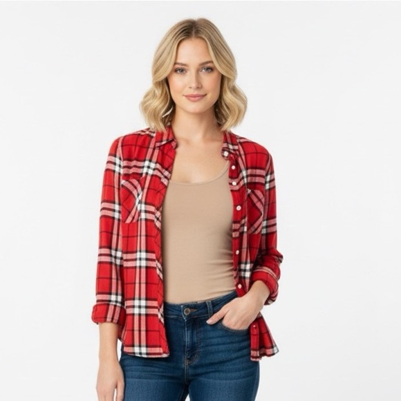 Lucky Brand red plaid button down size small - Picture 1 of 7